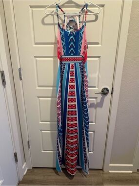 Boho Tribal Print Open Back Maxi Dress | Strappy Back | NWOT | L